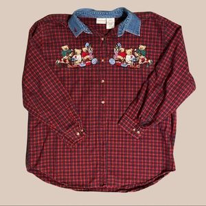 Vintage Button Down w/ Embroidery Bears